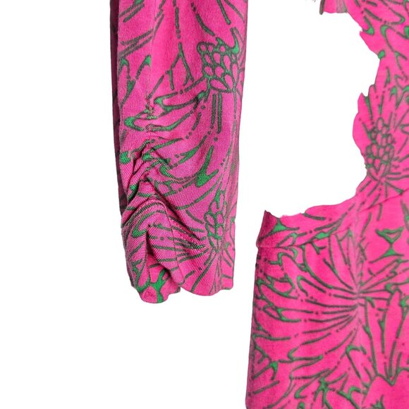 Lilly Pulitzer Danni Dress Small Pink Hidden Kitten Lion Faux Wrap Beachy Party - Picture 5 of 5